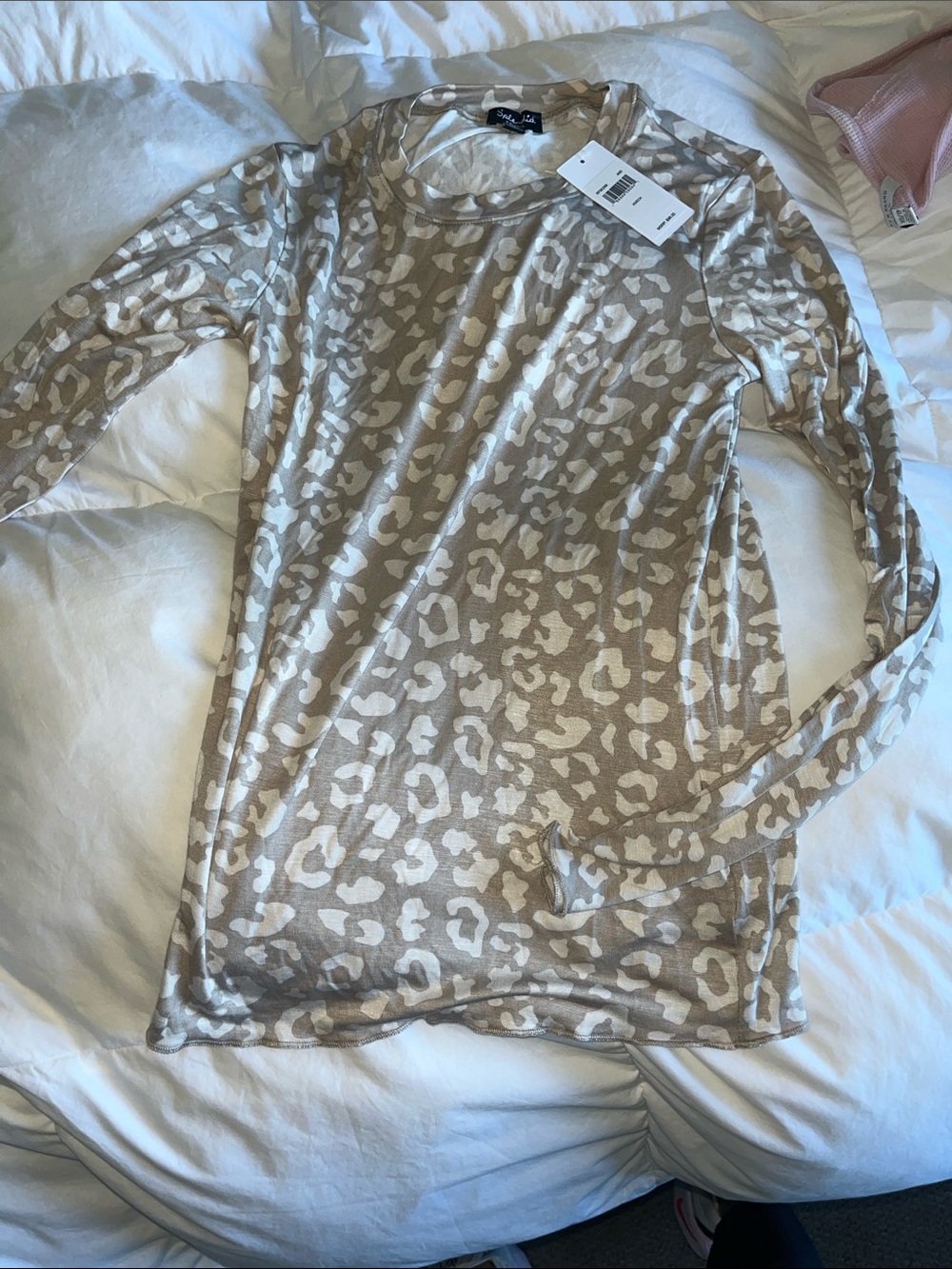 Splendid Beige and White Leopard Print Long Sleeve Top